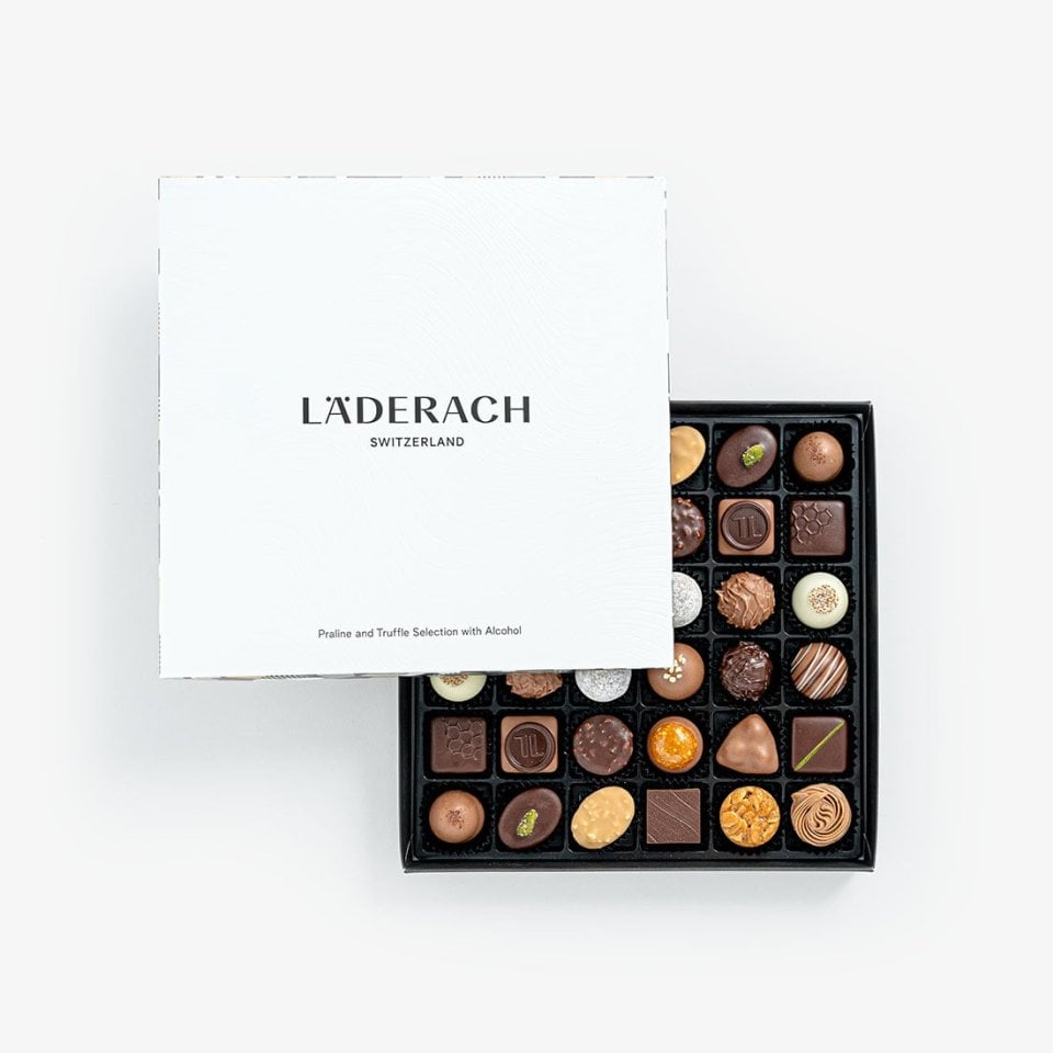Shop Pralines & Truffles with alcohol 36 pcs per box by Läderach