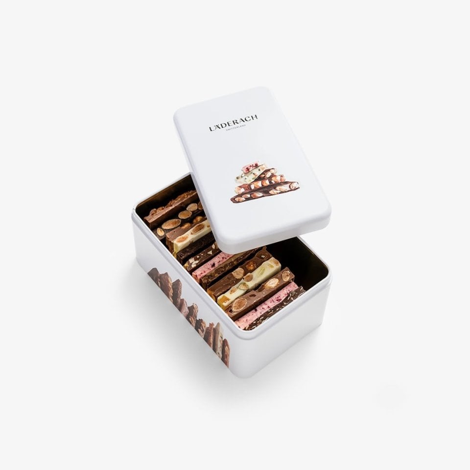 FrischSchoggi Tin: A Gourmet Selection of Fresh Broken Chocolates