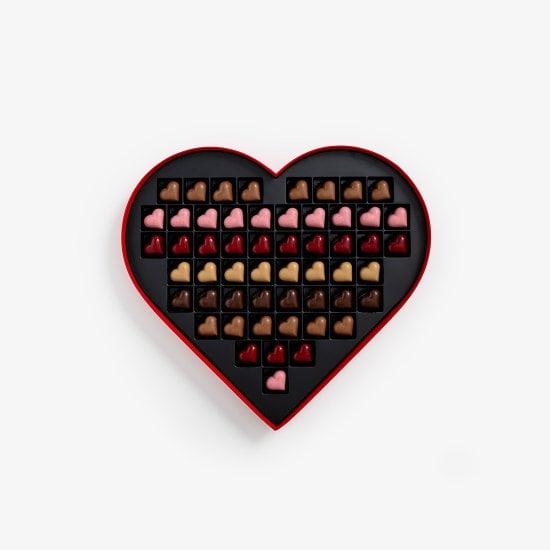 Pralines Coeurs 54 pc Boîte cœur Velours rouge